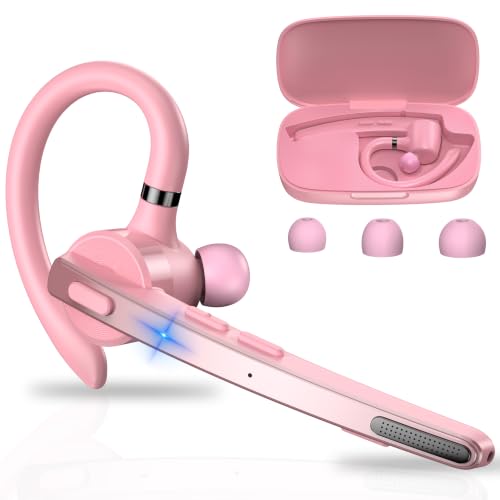 Bluetooth Headset 72H Work Single-Ear Wireless Earpiece for Cell Phone Call - color: Pink+gray