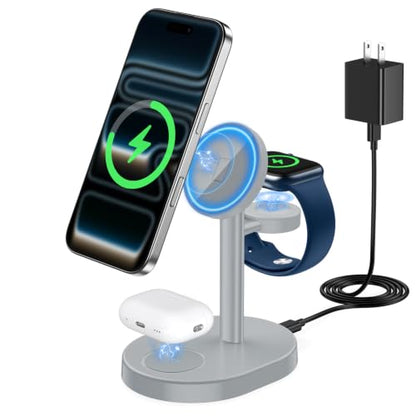 Mag-Safe Charger 3 in 1 Charging Station for iPhone Apple Watch AirPods - color: DeepGrey, size: 15W