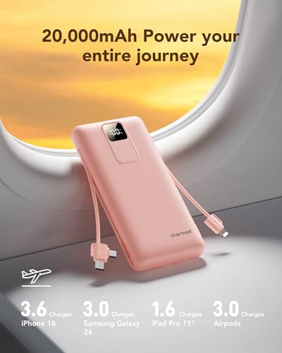 charmast 20000mAh Portable Charger with Built-in Cables and AC Wall Plug - color: dustpink