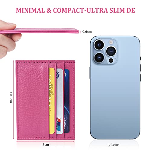URAQT Leather Wallet, RFID Blocking Minimalist Card Holder, 6 Card Slots & 1 Pocket, Front Pocket Wallets for Men & Women (Rose Red) - color: rose Red