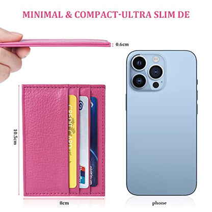 URAQT Leather Wallet, RFID Blocking Minimalist Card Holder, 6 Card Slots & 1 Pocket, Front Pocket Wallets for Men & Women (Rose Red) - color: rose Red