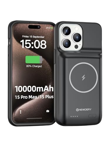 NEWDERY Battery Case for iPhone 15 Pro Max/iPhone 15 Plus, 10000mAh | Qi Wireless Charging, LED indicators, Extended Battery Pack, USB C Charger Case for iPhone 15 Pro Max/15 Plus