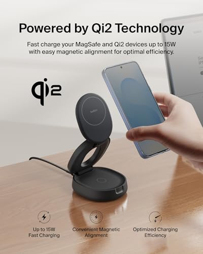 Belkin Qi2 15W Wireless Fast Charging Station, 2 in 1 iPhone Charger - color: Black, style: 2 in 1