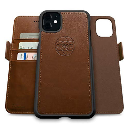 Dreem Fibonacci 2-in-1 Wallet Case for Apple iPhone 11 - Luxury Vegan Leather, Magnetic Detachable Shockproof Phone Case, RFID Card Protection, 2-Way Flip Stand - Chocolate - color: Chocolate, size: iPhone 11