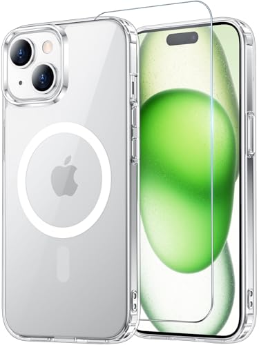 for iPhone 15 Case with Screen Protector Clear | Compatible with Magsafe, Anti-Yellowing, Military-Grade Protection, Shockproof Slim Magnetic Phone Case,6.1" - color: A-Clear, size: iPhone 15 / 14 /13