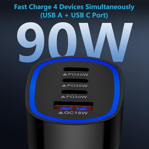 Multi 4 Ports Fast Car Charger Adapter 12V Auto Vehicle Plug USB C USB A - color: black, style: USB C & A