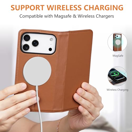 for iPhone 17 Pro Max 6.9" Wallet Case Card Holder Brown | Magsafe Compatible,RFID Blocking,Kickstand,Folio Cover,Genuine Leather - color: Brown, size: 6.9" iPhone 17 Pro Max