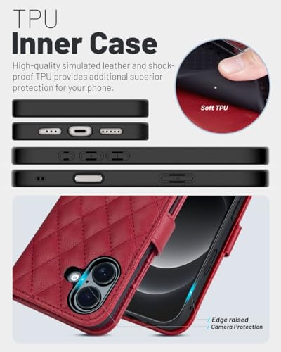 OCASE for iPhone 17 Wallet Case, Card Holder, Diamond Check Red | RFID Blocking, Kickstand, Magnetic Closure, PU Leather Flip Folio, Shockproof TPU Shell, Protective Phone Cover (6.3") 2025 - color: Diamond Check Red