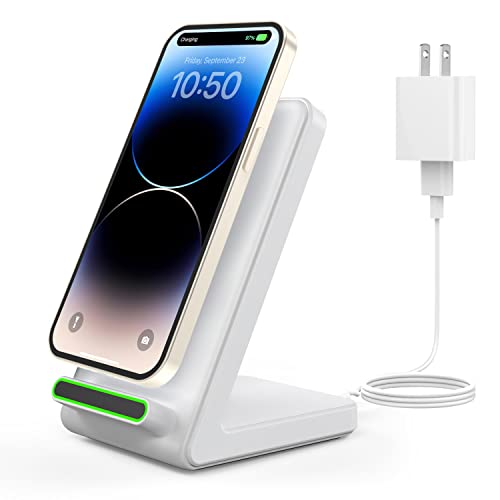 Fast Wireless Charging Station for Phone: CIYOYO 15W Charging Stand Compatible with iPhone 15/14/13/12/11, Samsung Galaxy S23/ S22/ S21/ S20 for Office Bedside Gift - color: Pearl white