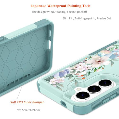 for Samsung Galaxy S26 5G Case: Cute Flowers Floral Design for Girls Women Slim Soft TPU Bumper Shockproof Silicone Cell Phone Cover (Mint Green/Magnolia) - color: Mint Green/Magnolia