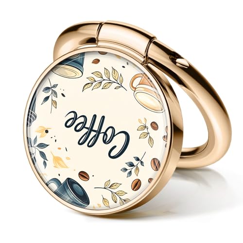 Cell Phone Ring Holder, Cute Metal Phone Grip Stand Finger Ring Kickstand, Flexible 360°Rotation Phone Tablet Case Accessories Compatible with Most Phones Cute Coffee Cup - color: Cute Coffee Cup