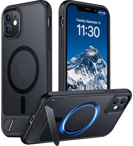 Magnetic Compatible with iPhone 11 Phone Case, [Built-in Invisible Kickstand][Compatible with MagSafe] [Military Grade Shockproof] Slim Translucent Matte Phone Case for iPhone 11 6.1" - color: Black, size: For Iphone 11