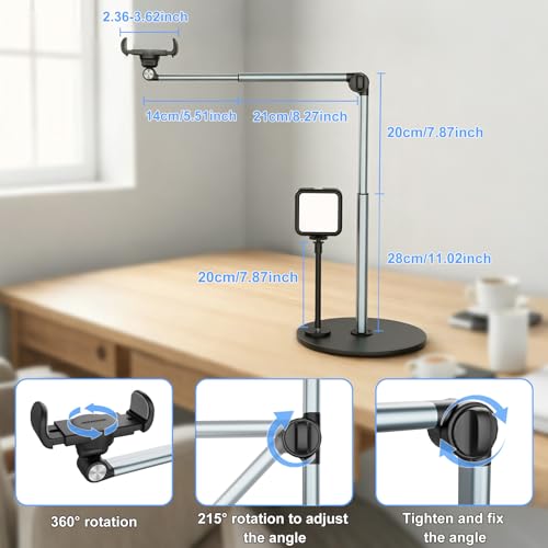 Overhead Phone Stand with Light for Video Recording