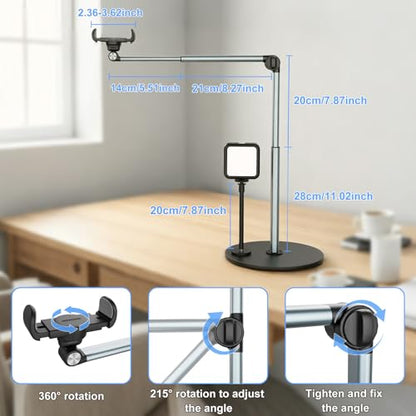 Overhead Phone Stand with Light for Video Recording