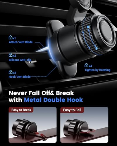 Vent Phone Holder for Your Car, Magnetic Air Vent Mount 360° Rotatable with Metal Ring, One-Hand Use for iPhone 16/15/14/13/12 (4.3-7.6") Non-Blocking View