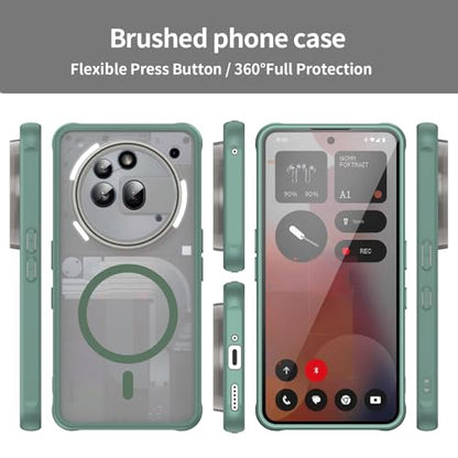 Asuwish Phone Case for Nothing Phone (3a) Pro, Compatible with Magsafe Magnetic, Translucent Matte Anti-Fingerprint Back, Military Grade DropProof Shockproof Protective Cell Cover 3 a Women Men Green - color: Green