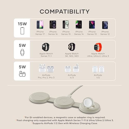 Satechi OntheGo 3-in-1 Wireless Charger, Qi2 15W Fast Charging, Sand - color: Sand