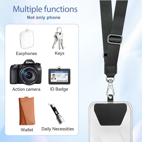 Doormoon Phone Lanyard, Adjustable Neck Strap with 4 TPU Patch for Phone Case Keys ID Badges Universal Cell Phone Lanyard Compatible with iPhone, Samsung, Most Smartphones, 2 Pack, Black Black - color: Black Black-tpu Patch