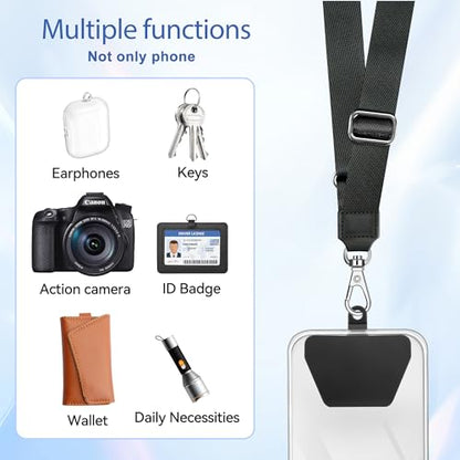 Doormoon Phone Lanyard, Adjustable Neck Strap with 4 TPU Patch for Phone Case Keys ID Badges Universal Cell Phone Lanyard Compatible with iPhone, Samsung, Most Smartphones, 2 Pack, Black Black - color: Black Black-tpu Patch