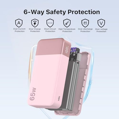 NOBIS Portable Charger 20000mAh 65W Power Bank Fast Charging - color: Pink