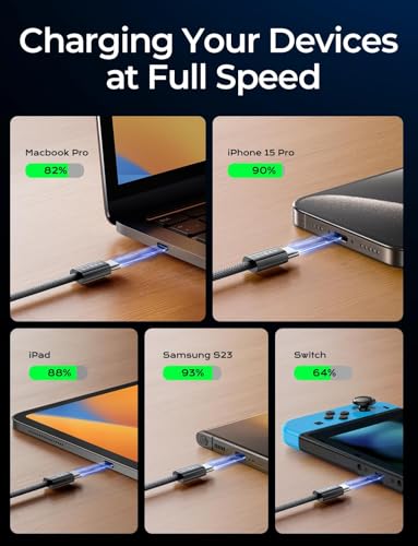 LISEN USB C to USB C Cable, 240W Fast Charging Cable (3.3FT+6.6FT) - color: Black, size: 3.3FT+6.6FT