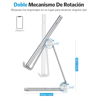 OMOTON Foldable Cell Phone Stand, C4 Portable Aluminum Phone Holder - color: Grey