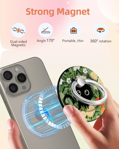 Lotadilo Magnetic Phone Ring Holder, Cute Phone Grip Stand, Black Cat - color: Black Cat
