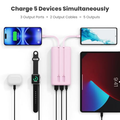 Portable Charger 40,800mAh Power Bank 25W Portable Battery Pack with 2 Built in Cables [2026 Upgraded], PD QC4.0 Fast Charging Portable Phone Charger Compatible with iPhone 17/16,Android Samsung-Pink - color: Pink