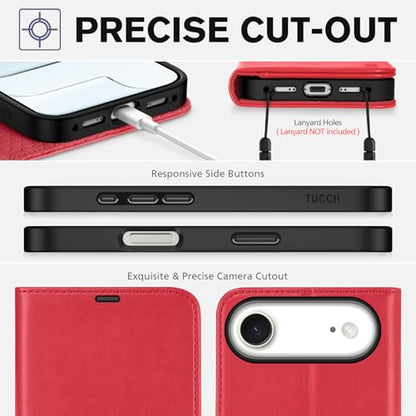 TUCCH Wallet Case for iPhone Air (6.5") 2025, 4 Card Slots, Red | RFID Blocking, Viewing Stand, Shockproof TPU Shell, PU Leather, Magnetic Closure, Protective Folio Flip Cover - color: Red
