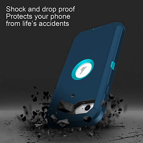 I-HONVA for iPhone SE 2022/2020 Case Built-in Screen Protector Shockproof Dust/Drop Proof 3 in 1 Full Body Rugged Heavy Duty Cover for Apple iPhone SE 3rd/2nd Gen 4.7,Turquoise - color: Turquoise/Blue
