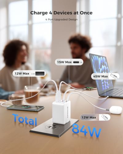 SUPERONE 84W Retractable Charger, 4-in-1 Wall Charger with Dual Cables - color: White