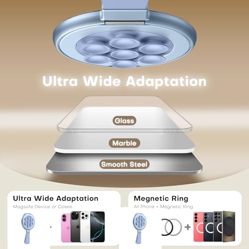 TAURI for Magsafe Suction Phone Grip - Universal Magnetic Suction Grip, 360° Rotating Hands-Free Holder, Silicone Suction Grip for iPhone 17 Pro Max/16/Android/S25,Blue - color: Blue