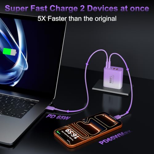 USB C Super Fast Charger Block, 100W USBC Charging Block Wall Plug Adapter - color: Gradient Purple+Blue
