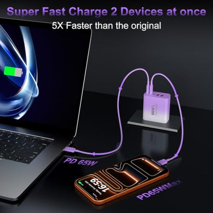 USB C Super Fast Charger Block, 100W USBC Charging Block Wall Plug Adapter - color: Gradient Purple+Blue