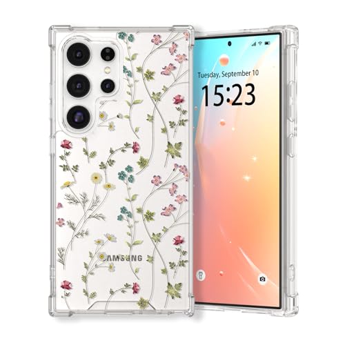 for Samsung Galaxy S23 Ultra Case, Floral Flowers Cute Clear Withe Design Aesthetic Pattern for Women Girls Slim Shockproof for S23 Ultra Phone Case, Curved Flower - color: Curved Flower, size: for Samsung Galaxy S23 ultra