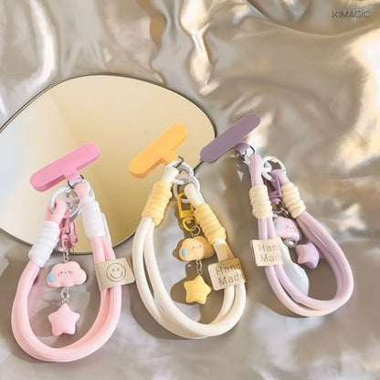 KIMAGIC Korean Dopamine Phone Wrist Strap - Handmade Thickened Phone Lanyard, Anti-Drop Hands-Free Charm - color: 05 Speechless Cloud Star Pink