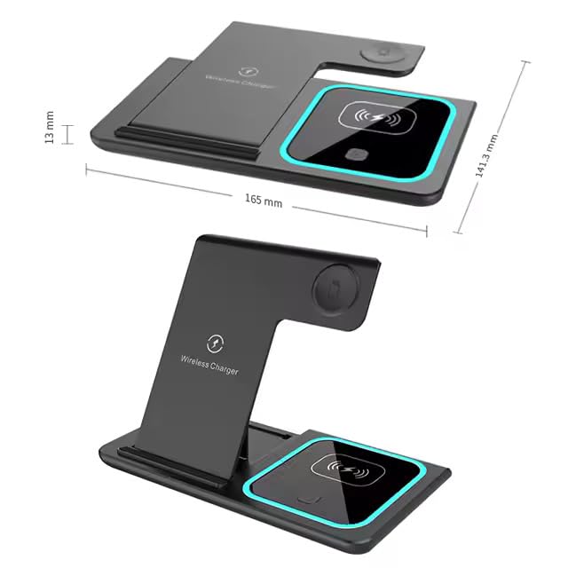 Foldable 3 in 1 Fast Charging Station for Apple Products, iPhone 17 16 15 14 13 12 Pro Max, Travel Dock Adapter & Light for i-Watch Series 11 10 9 Ultra 3/2 SE 3/2,for AirPods 4 3 2 Pro 3/2 (Black) - color: BLACK