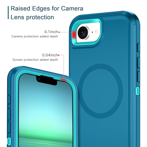 I-HONVA for iPhone 16e Case [Compatible with MagSafe] Shockproof 3-Layer Full Body Protection [Without Screen Protector] Rugged Heavy Duty Cover Case for Apple iPhone 16e 6.1",Turquoise - color: Turquoise