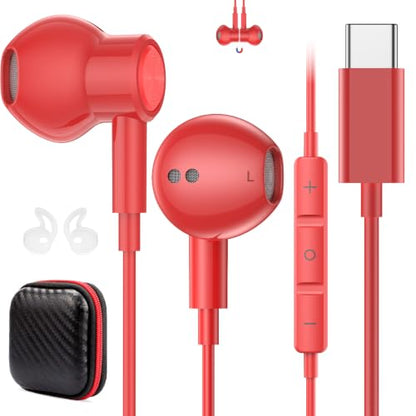 USB C Earbuds Wired Headphones for iPhone 18 Pro Max 17 16 17e,Red - color: Red