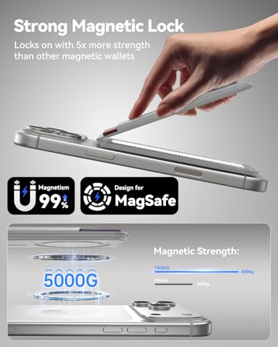TWZKG for MagSafe Wallet, 5 Cards Holder with Stand, Magnetic Phone Wallet Stand for iPhone 17/16/15/14/13/12 Pro Max Air Plus Series, RFID Blocking Vegan Leather,Grey - color: Grey
