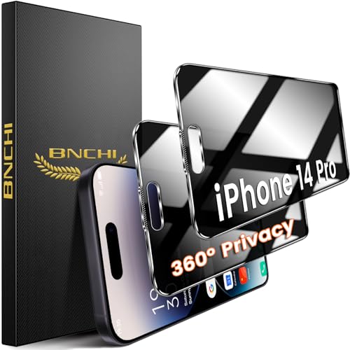 2 Pack 4 Way 360° Privacy Screen Protector for iPhone 14 Pro 6.1-Inch, Horizontal and Vertical All Around Anti-Spy 9H Tempered Glass Film, Scratch Resistant, Zero Bubbles, Face ID Sensitive - size: iPhone 14 Pro