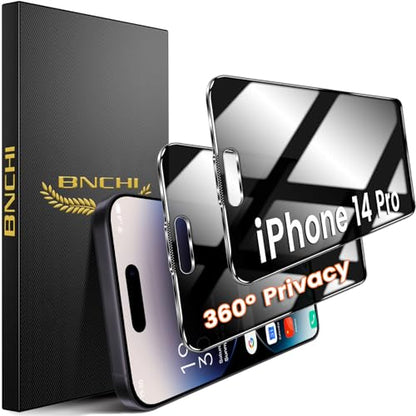2 Pack 4 Way 360° Privacy Screen Protector for iPhone 14 Pro 6.1-Inch, Horizontal and Vertical All Around Anti-Spy 9H Tempered Glass Film, Scratch Resistant, Zero Bubbles, Face ID Sensitive - size: iPhone 14 Pro