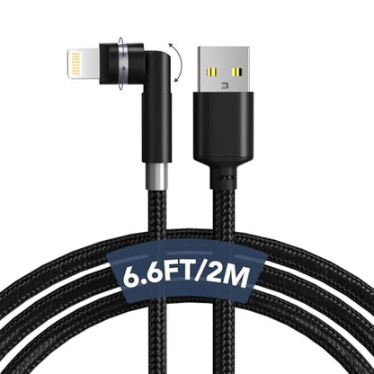 90 Degree Lightning Cable with 360 Rotating Head - 6.6FT MFi Right Angle Nylon Braided iPhone Charger Cord with 2.4A Fast Charge, Data Sync, CarPlay for iPhone14/13/12/11/X/8