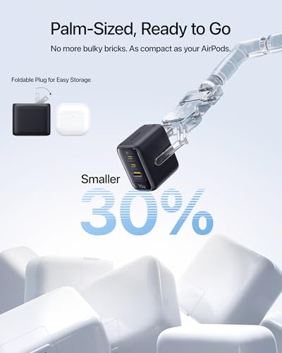 Baseus Enerfill 70W USB C Charger, Fast Charging Block with Foldable Plug