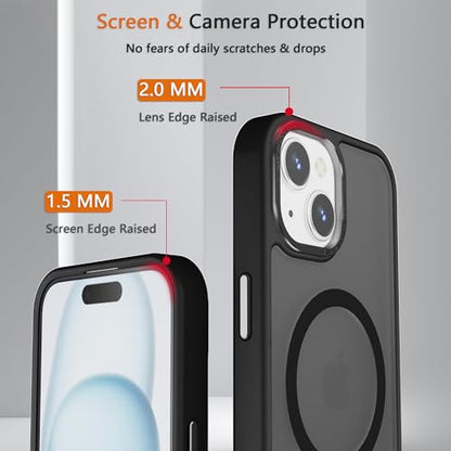 Magnetic iPhone 15 case,Compatible with Magsafe, Military-Grade Protection,Slim Translucent Matte Shockproof with Anti-Scratch Anti-Fingerprint Phone Cover (Black, iPhone 15) - color: Black, size: iPhone 15