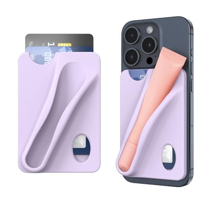 DOB SECHS Silicone Lip Holder with Card Holder Compatible with Lipstick Lip Glaze Phone Case Back Stick On Holder for iPhone and Android Smartphones （Purple, Small） - color: Purple, size: Small