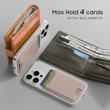 Musotica 2 Packs Phone Card Holder, Leather Phone Wallet Stick on, Stronger Nano Adhesive Credit Card Holder for Back of Phone Case, With RFID Blocking, Fit 4 Cards for iPhone, Samsung, and Android - color: BabyPink