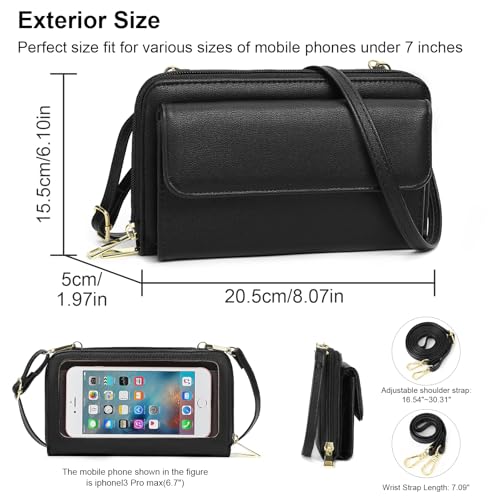 GOIACII Phone Purse Crossbody Bags for Women Small Travel Wallet Touch Screen RFID Blocking - color: C03 Black