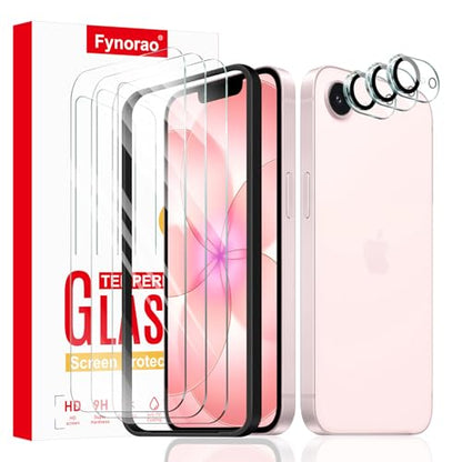 3+3+1-Pack, Screen Protector and Camera Lens Protector for iPhone 17e/16e with Installation Alignment Aid, Tempered Glass Film, Impact-Protection, HD, Anti-Scratch, 9H Hardness - size: 17e/16e Clear 3+3+Align