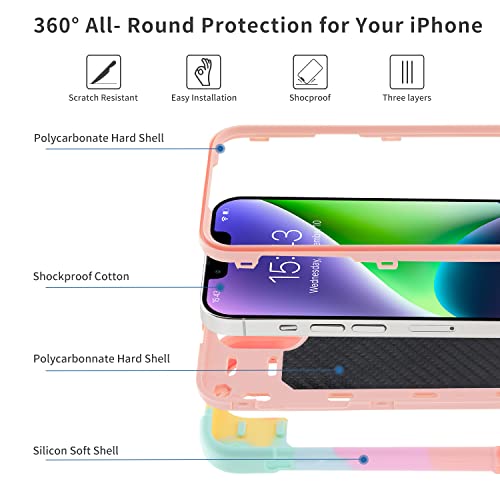 MARKILL Compatible with iPhone 14 Plus Case 6.7 Inch with 360 Degree Rotate Ring Stand, Military Grade Drop Protection Full Body Rugged Heavy Duty Protective Cover for iPhone 14 Plus - color: Rainbow Pink, size: iPhone 14 Plus 6.7"